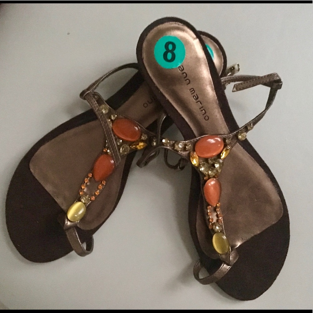Ann Marino Women's Brown Sandals with Gem Accents